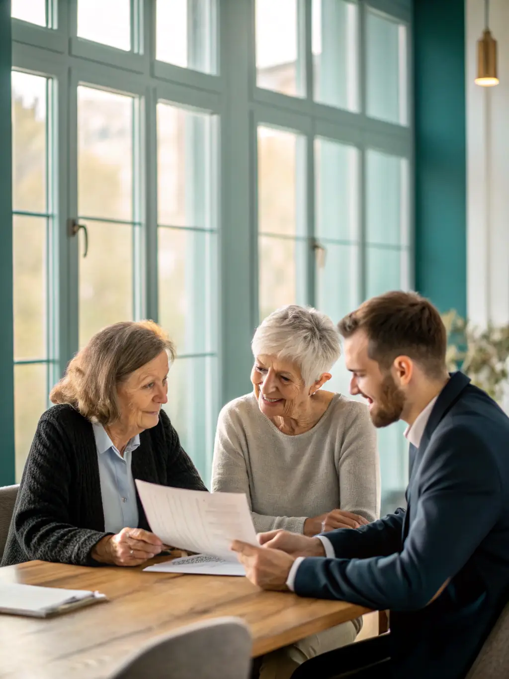 An image of a family reviewing property plans and a retirement account statement, symbolizing OPTIMISEFISC's wealth management services.